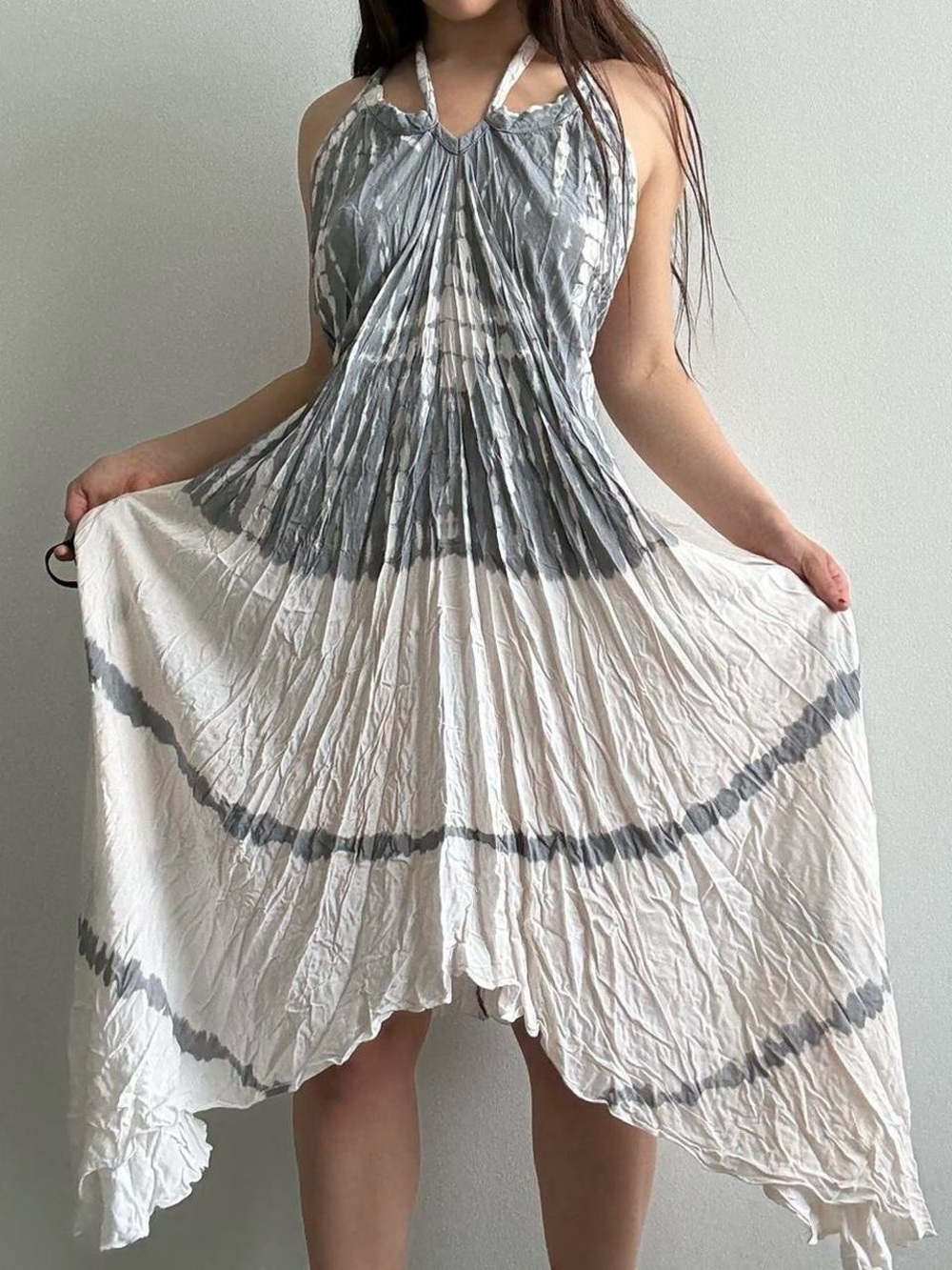 Halter Tie-Dye Maxi Dress in Gray and Cream